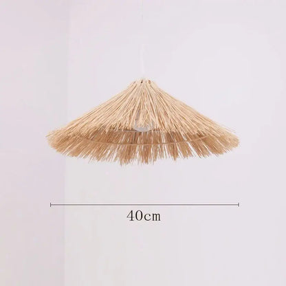 Natural woven rattan pendant light dining room straw hat chandelier