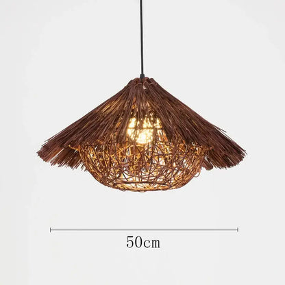 Natural woven rattan pendant light dining room straw hat chandelier