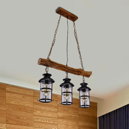 DecorBites™ Nautical Clear Glass Cluster Pendant with Wood Design - Brown 2/3-Bulb Island Lighting