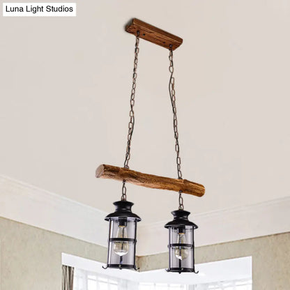 DecorBites™ Nautical Clear Glass Cluster Pendant with Wood Design - Brown 2/3-Bulb Island Lighting