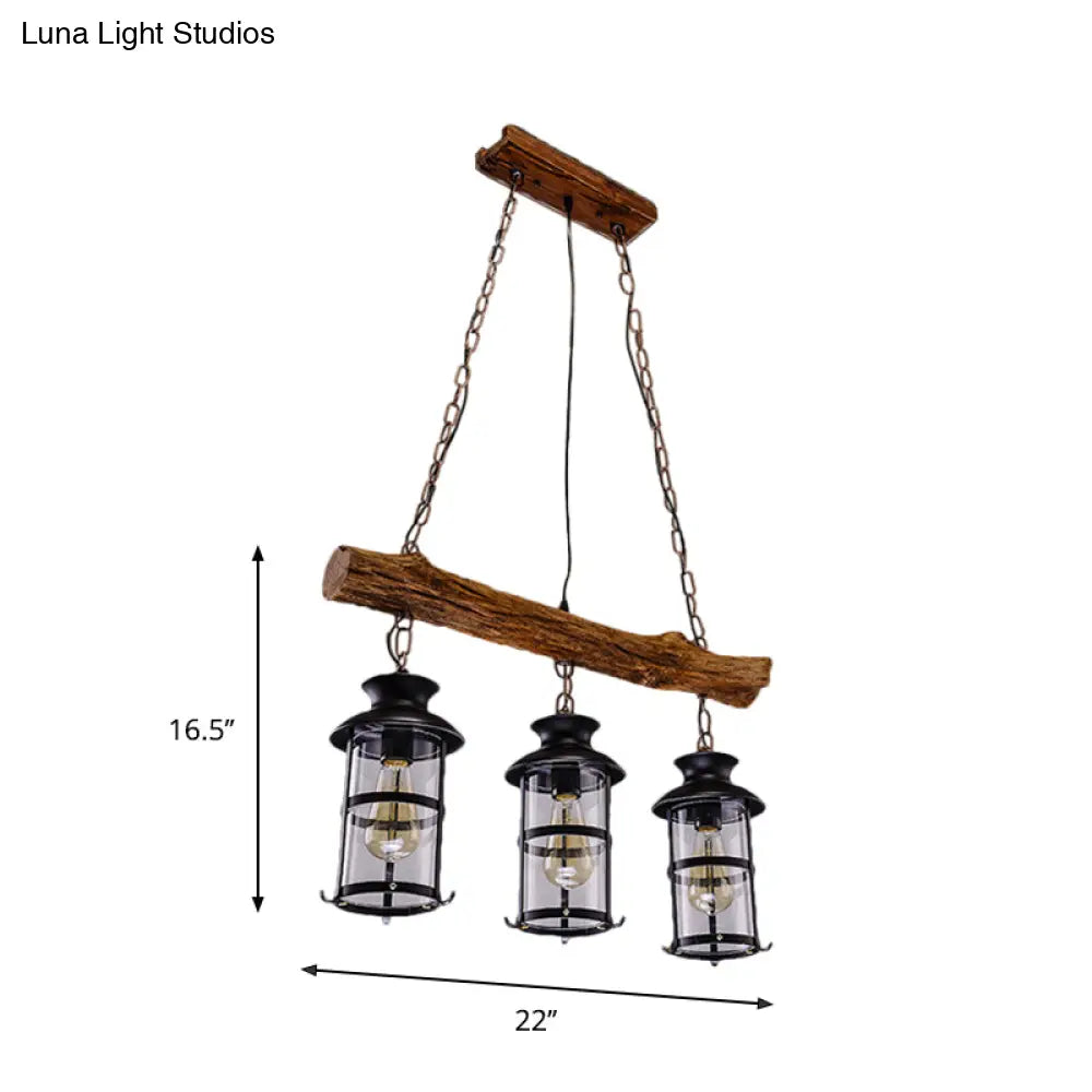 DecorBites™ Nautical Clear Glass Cluster Pendant with Wood Design - Brown 2/3-Bulb Island Lighting