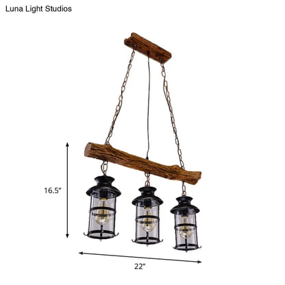 DecorBites™ Nautical Clear Glass Cluster Pendant with Wood Design - Brown 2/3-Bulb Island Lighting