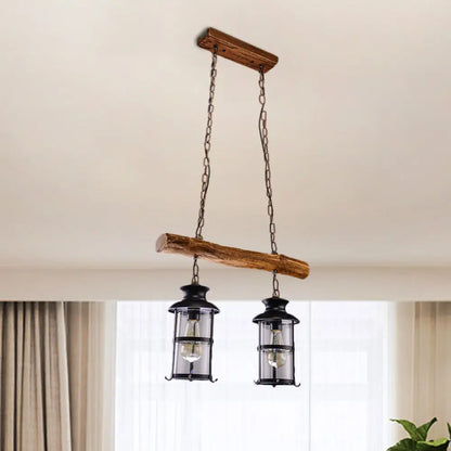 DecorBites™ Nautical Clear Glass Cluster Pendant with Wood Design - Brown 2/3-Bulb Island Lighting