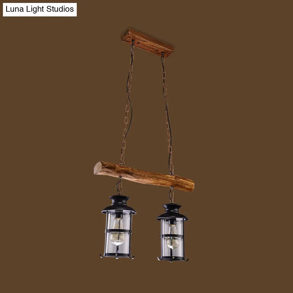 DecorBites™ Nautical Clear Glass Cluster Pendant with Wood Design - Brown 2/3-Bulb Island Lighting