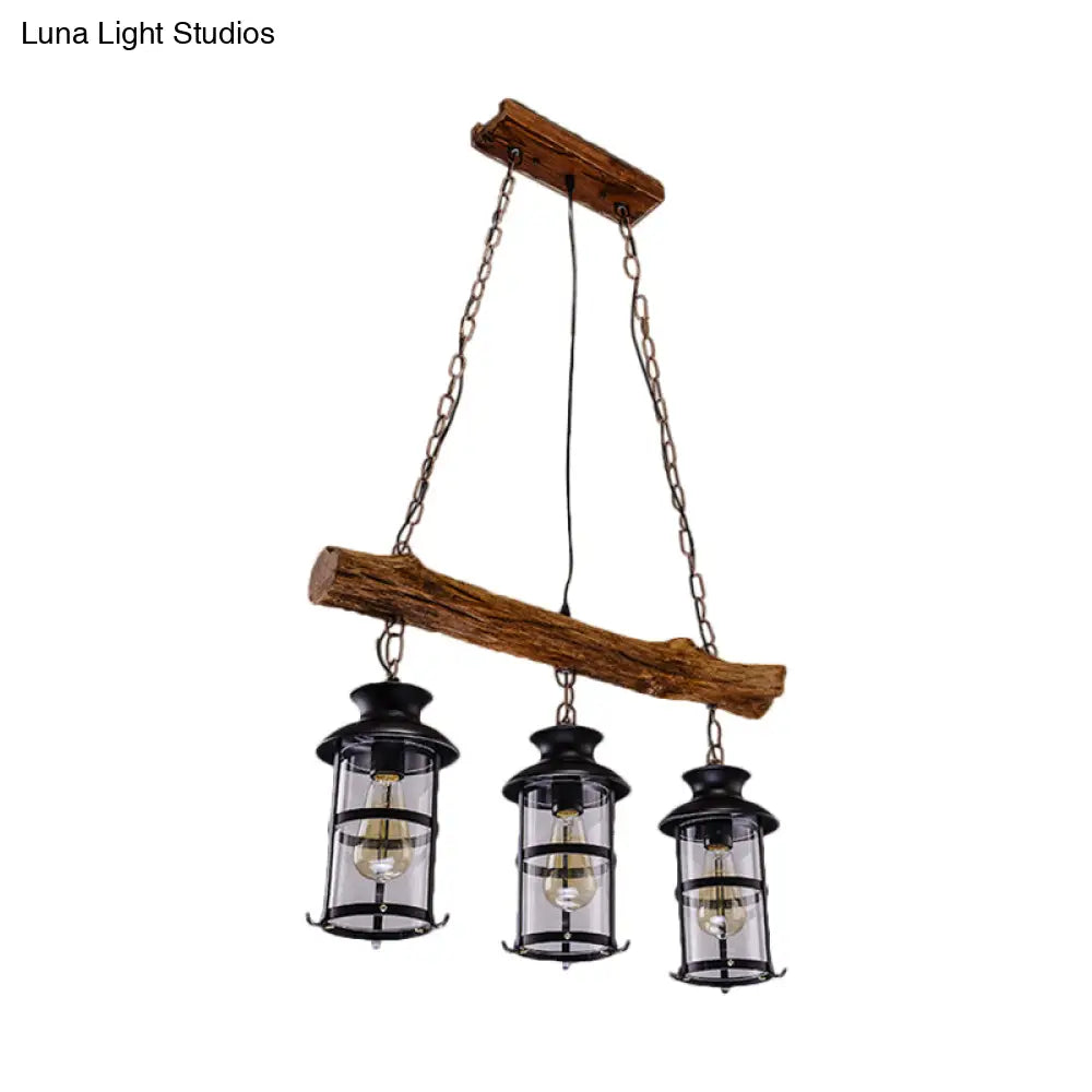DecorBites™ Nautical Clear Glass Cluster Pendant with Wood Design - Brown 2/3-Bulb Island Lighting