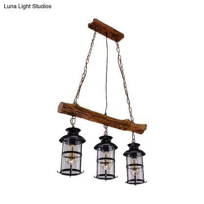 DecorBites™ Nautical Clear Glass Cluster Pendant with Wood Design - Brown 2/3-Bulb Island Lighting