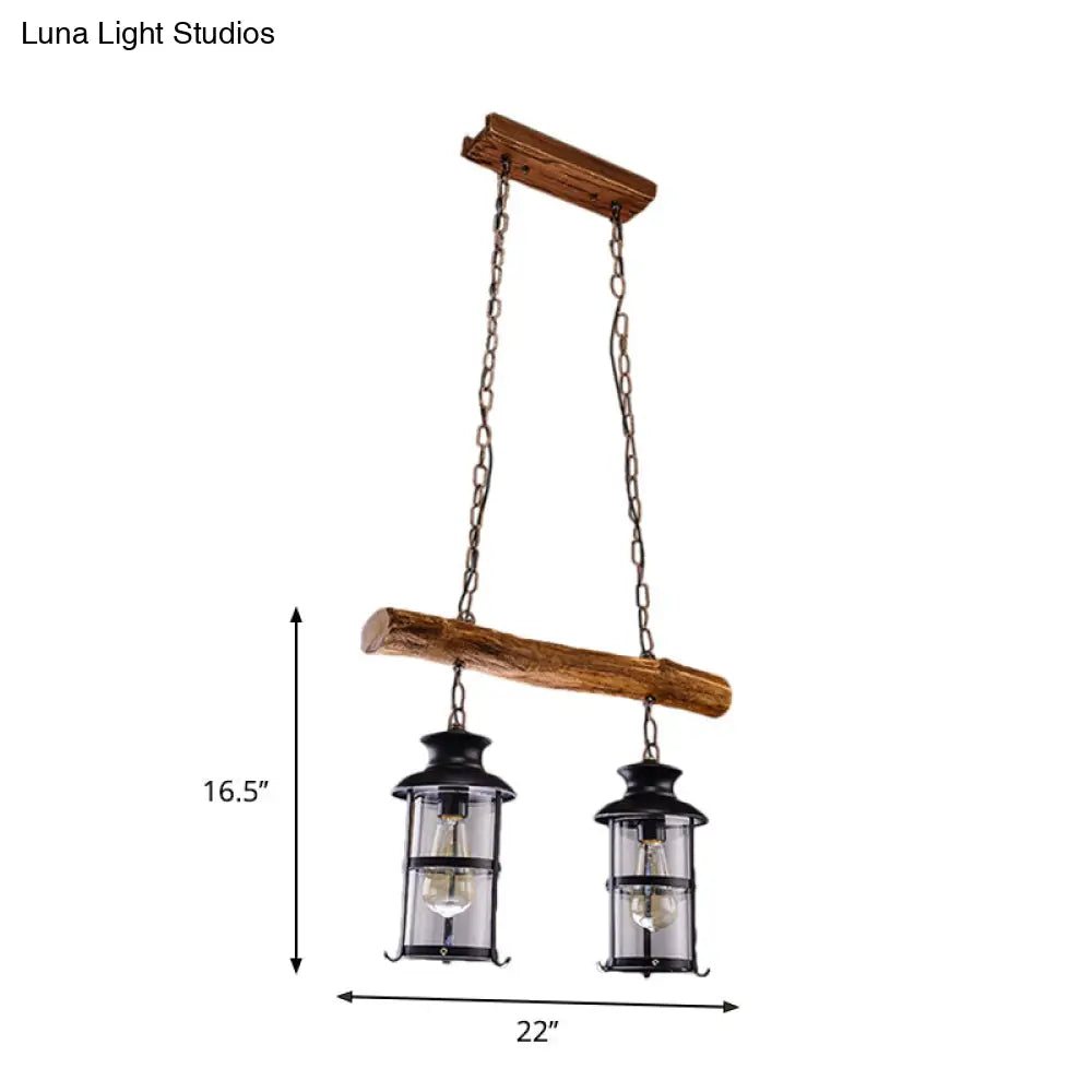DecorBites™ Nautical Clear Glass Cluster Pendant with Wood Design - Brown 2/3-Bulb Island Lighting