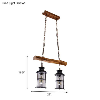 DecorBites™ Nautical Clear Glass Cluster Pendant with Wood Design - Brown 2/3-Bulb Island Lighting