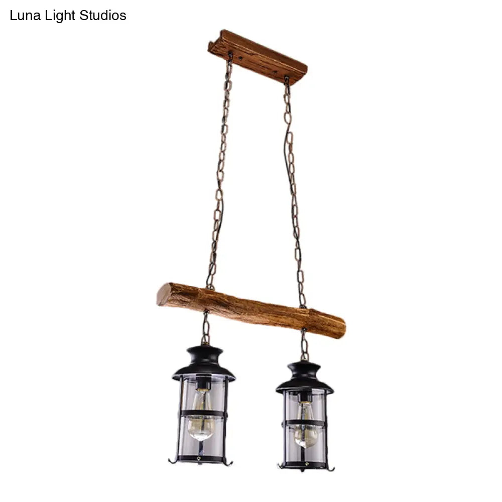 DecorBites™ Nautical Clear Glass Cluster Pendant with Wood Design - Brown 2/3-Bulb Island Lighting