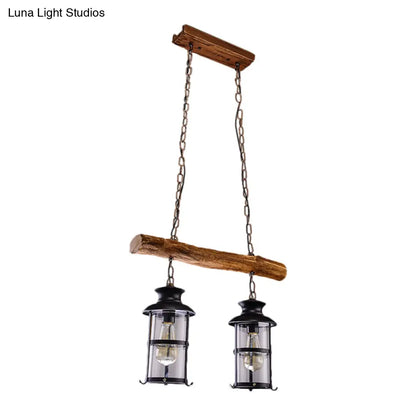 DecorBites™ Nautical Clear Glass Cluster Pendant with Wood Design - Brown 2/3-Bulb Island Lighting