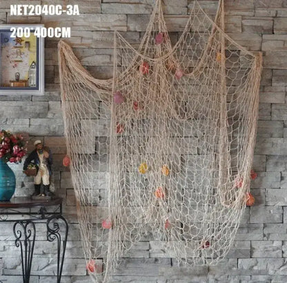 Nautical deep blue decorative fishing net with seashells bedroom decor