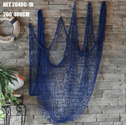 Nautical deep blue decorative fishing net with seashells bedroom decor