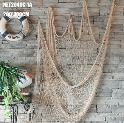 Nautical deep blue decorative fishing net with seashells bedroom decor