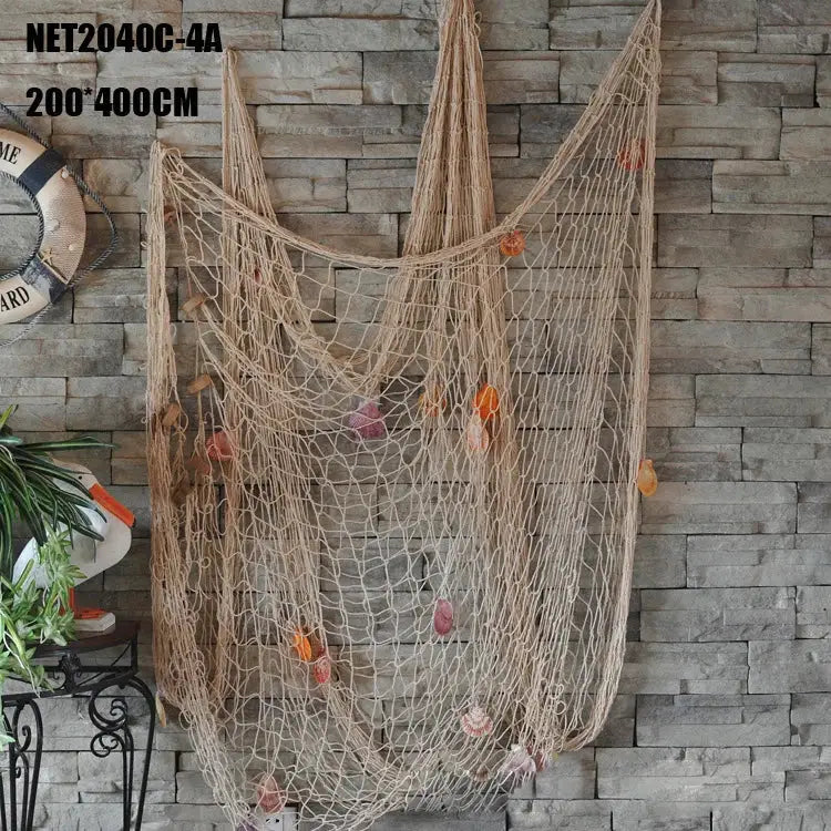 Nautical deep blue decorative fishing net with seashells bedroom decor