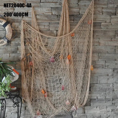 Nautical deep blue decorative fishing net with seashells bedroom decor