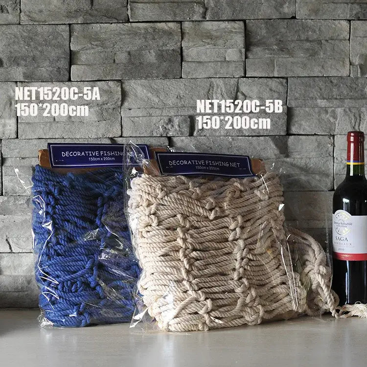 Nautical deep blue decorative fishing net with seashells bedroom decor