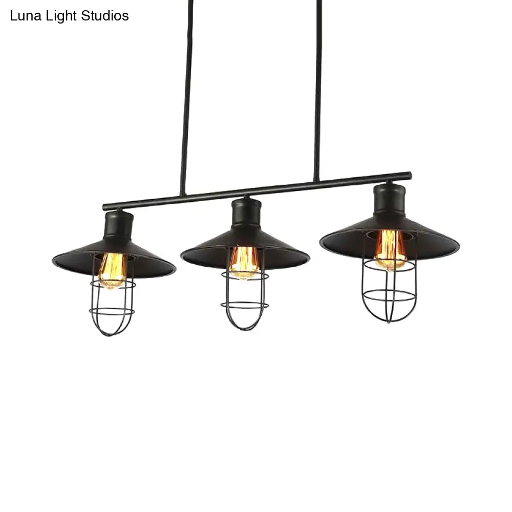 DecorBites™ Nautical Saucer Island 2/3 Heads Pendant Lamp with Wire Cage Shade, Black