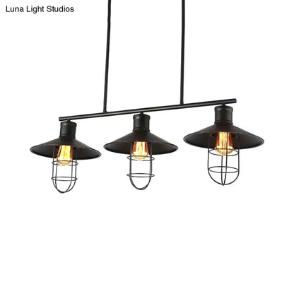 DecorBites™ Nautical Saucer Island 2/3 Heads Pendant Lamp with Wire Cage Shade, Black