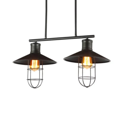 DecorBites™ Nautical Saucer Island 2/3 Heads Pendant Lamp with Wire Cage Shade, Black