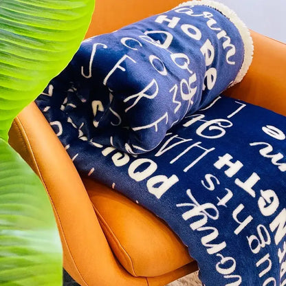 Navy and cream cozy printed flannel blanket living room