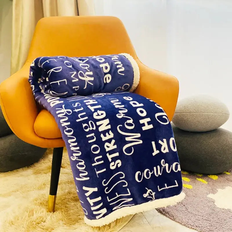 Navy and cream cozy printed flannel blanket living room