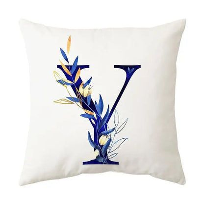 Navy and gold alphabet flower letter pillowcase for bedroom decor