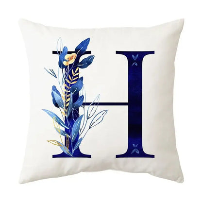 Navy and gold alphabet flower letter pillowcase for bedroom decor