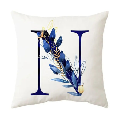 Navy and gold alphabet flower letter pillowcase for bedroom decor