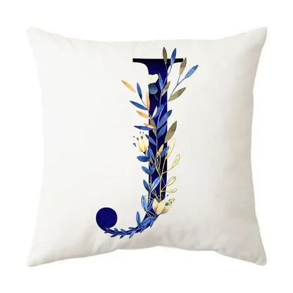 Navy and gold alphabet flower letter pillowcase for bedroom decor