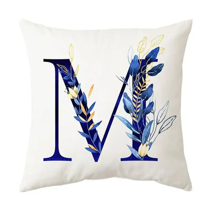 Navy and gold alphabet flower letter pillowcase for bedroom decor