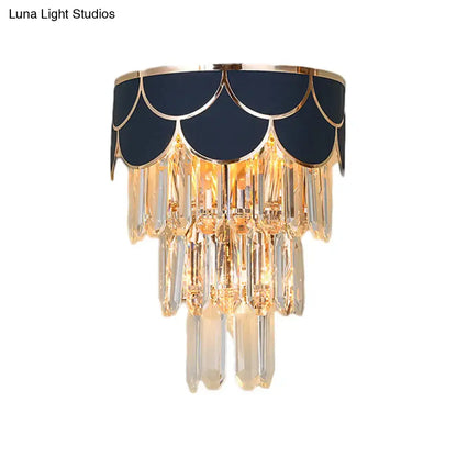 Navy and gold rectangle-cut crystal wall sconce living room light