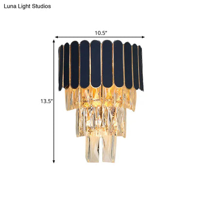 Navy and gold rectangle-cut crystal wall sconce living room light