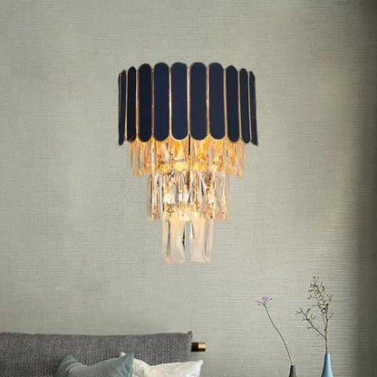 Navy and gold rectangle-cut crystal wall sconce living room light