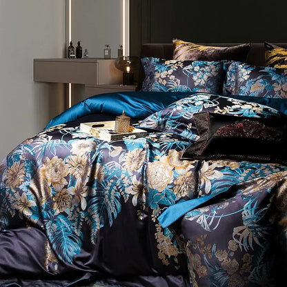 Navy blue 1500tc jacquard egyptian cotton bedding set bedroom