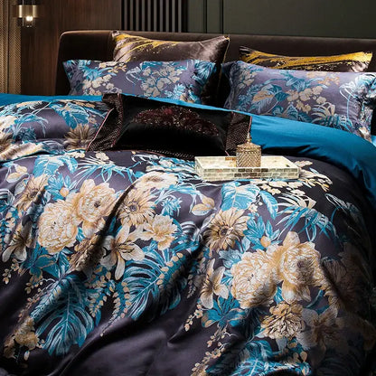 Navy blue 1500tc jacquard egyptian cotton bedding set bedroom