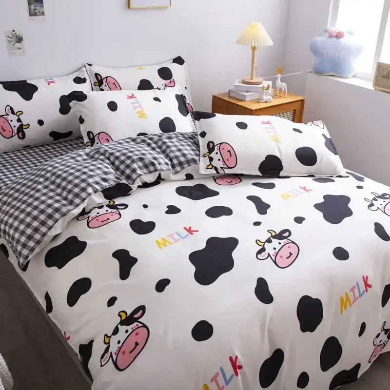 Navy blue and white daisy cartoon printed bedding set bedroom