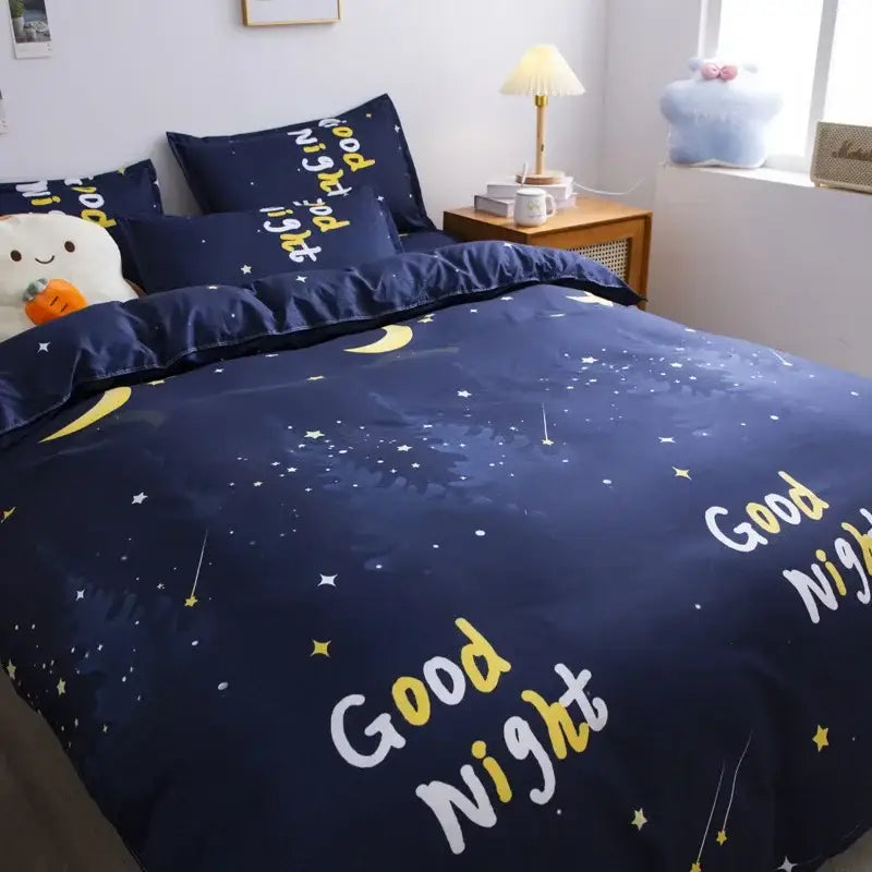 Navy blue and white daisy cartoon printed bedding set bedroom