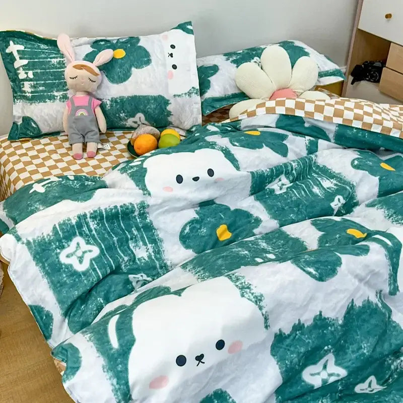 Navy blue and white daisy cartoon printed bedding set bedroom