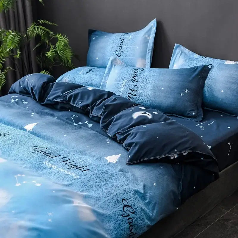 Navy blue and white daisy cartoon printed bedding set bedroom