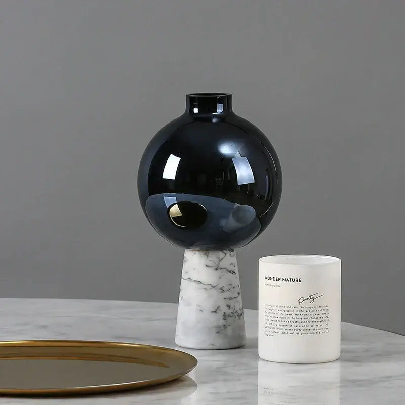 Navy blue geometric circle star glass vase living room decor