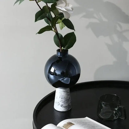 Navy blue geometric circle star glass vase living room decor