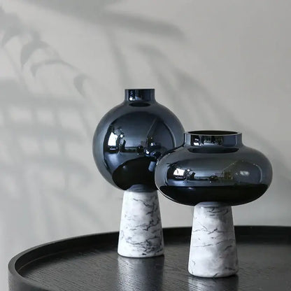 Navy blue geometric circle star glass vase living room decor