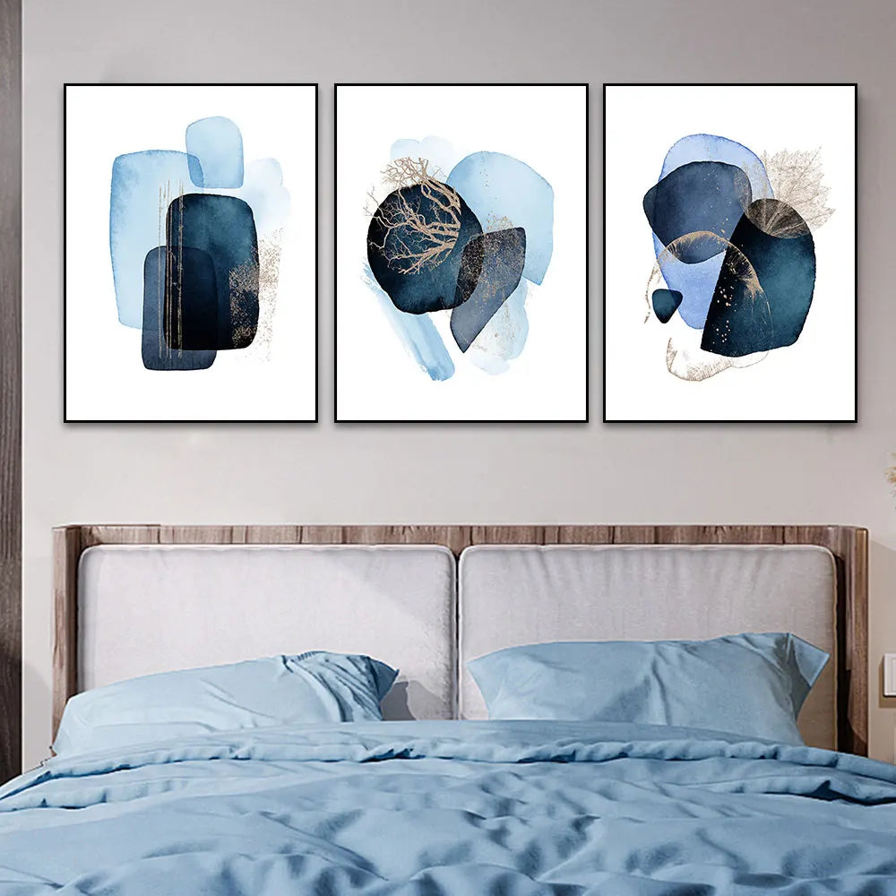 DecorBites™ Navy Blue Geometric Wall Art Set