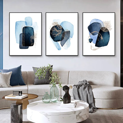 DecorBites™ Navy Blue Geometric Wall Art Set