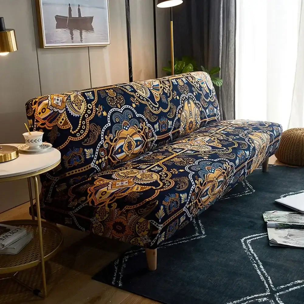 Navy blue & gold bohemian mandala futon sofa cover living room