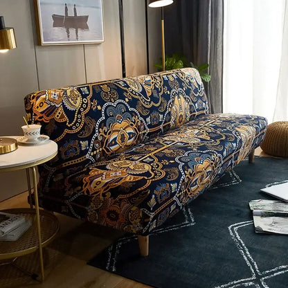 Navy blue & gold bohemian mandala futon sofa cover living room