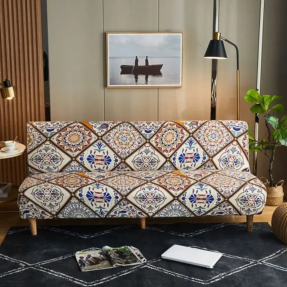 Navy blue & gold bohemian mandala futon sofa cover living room