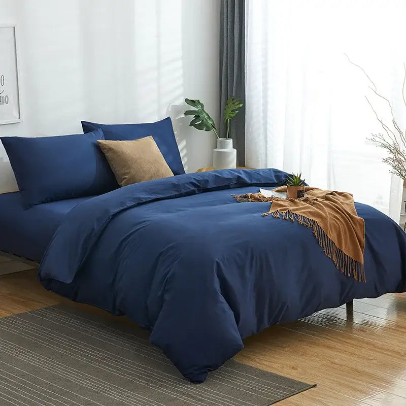 Navy blue solid color decorbites cotton 4pcs bedding set bedroom