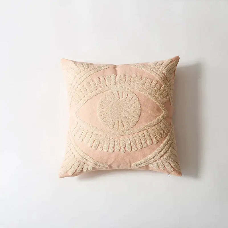 Navy & cream embroidered cotton pillow cover living room tufted decor