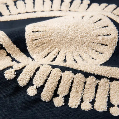 Navy & cream embroidered cotton pillow cover living room tufted decor
